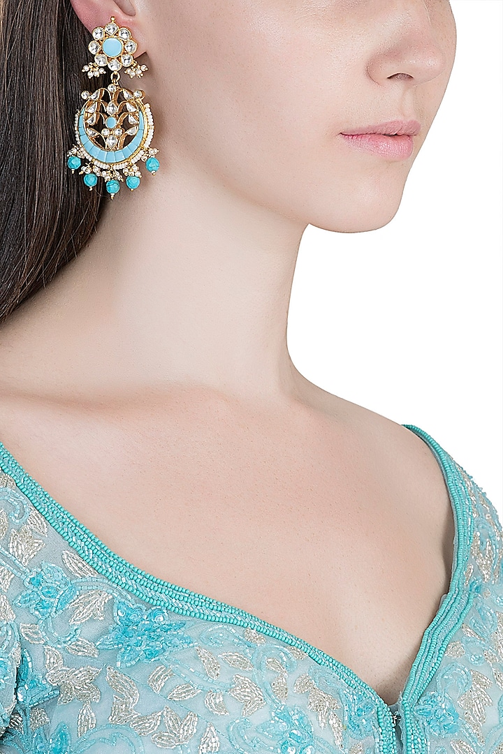 Gold Plated Pachi Kundan & Turquoise Stone Earrings by Bauble Bazaar