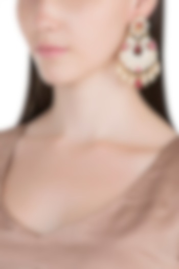 Gold Plated Pachi Kundan & Ruby Pink Stones Earrings by Bauble Bazaar
