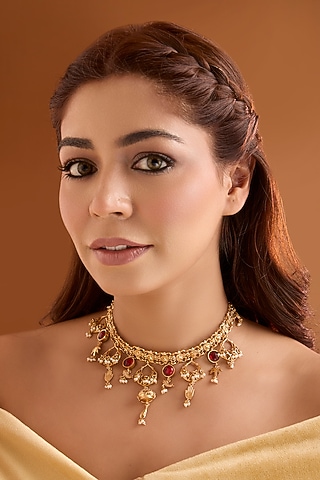Gold Finish Choker Necklace by Bauble Bazaar