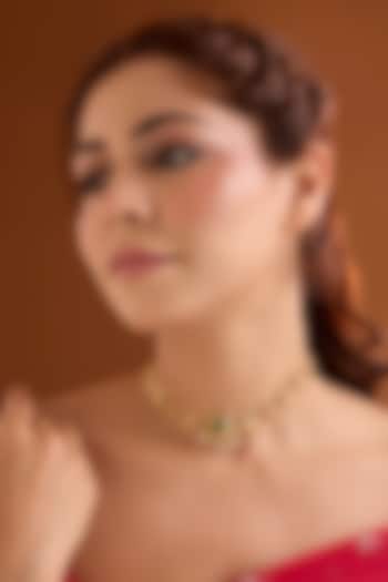 Gold Finish Emerald Stone Choker Necklace by Bauble Bazaar at Pernia's Pop Up Shop