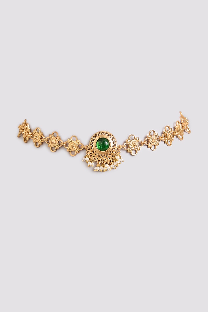 Gold Finish Emerald Stone Choker Necklace by Bauble Bazaar at Pernia's Pop Up Shop