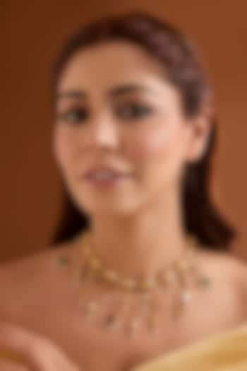 Gold Finish Emerald & Ruby Stone Necklace by Bauble Bazaar at Pernia's Pop Up Shop