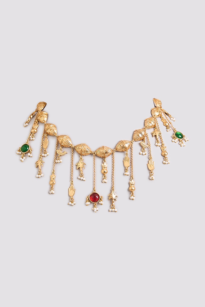 Gold Finish Emerald & Ruby Stone Necklace by Bauble Bazaar at Pernia's Pop Up Shop