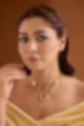 Gold Finish Emerald & Ruby Stone Pendant Necklace by Bauble Bazaar at Pernia's Pop Up Shop