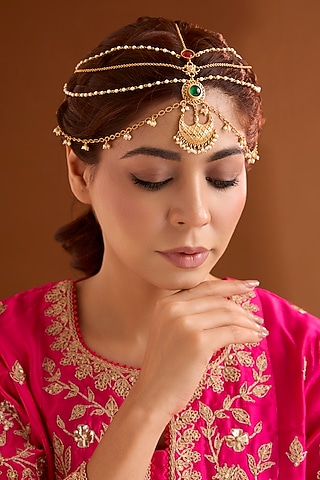 Gold Finish Emerald & Ruby Stone Mathapatti by Bauble Bazaar