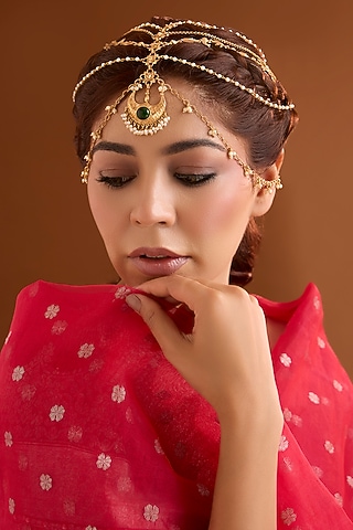 Gold Finish Emerald Stone Mathapatti by Bauble Bazaar