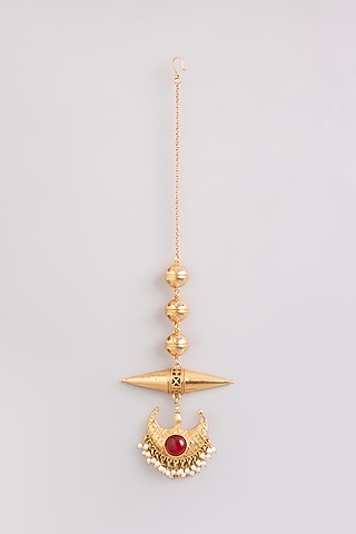 Gold Finish Ruby Stone Maangtikka by Bauble Bazaar