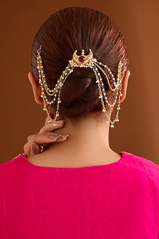Gold Finish Ruby Stone Hair Accessory by Bauble Bazaar