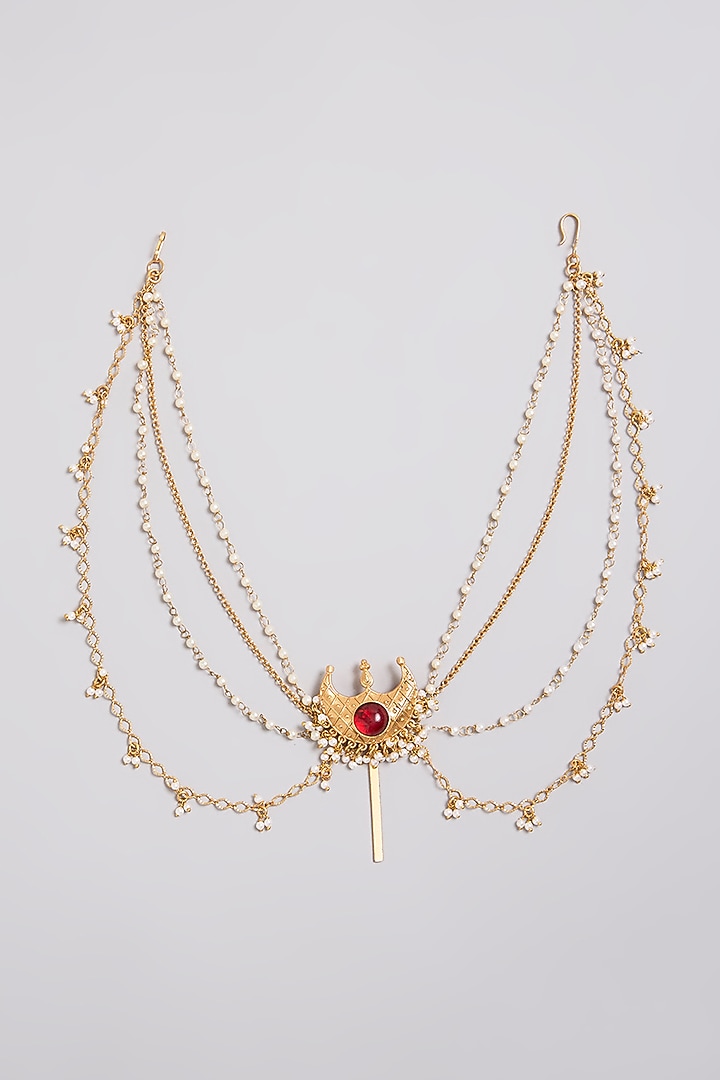 Gold Finish Ruby Stone Hair Accessory by Bauble Bazaar at Pernia's Pop Up Shop