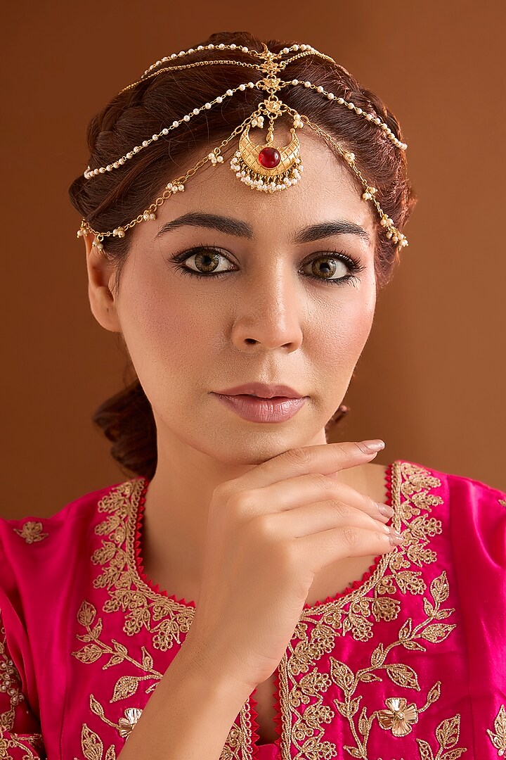 Gold Finish Ruby Stone Hair Accessory by Bauble Bazaar at Pernia's Pop Up Shop