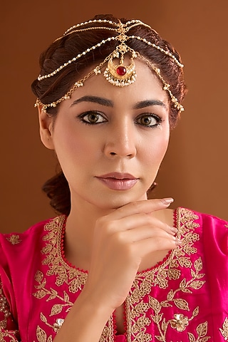 Gold Finish Ruby Stone Hair Accessory by Bauble Bazaar