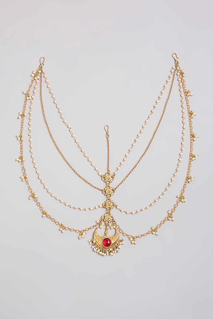 Gold Finish Ruby Stone Hair Accessory by Bauble Bazaar at Pernia's Pop Up Shop