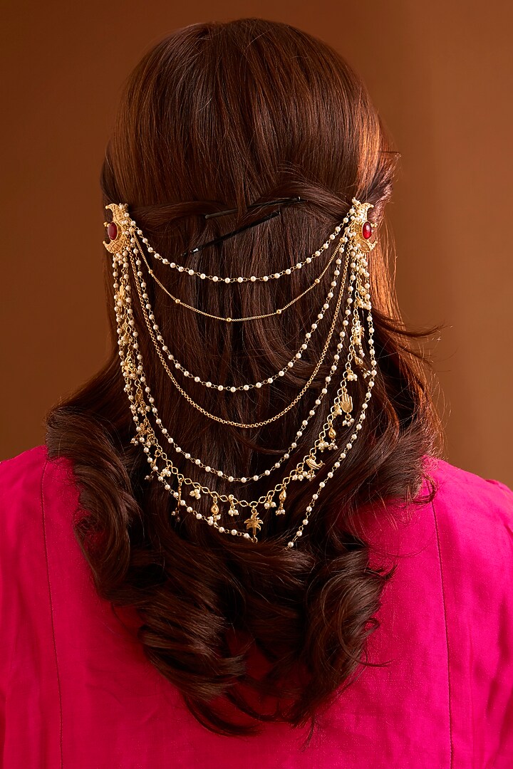 Gold Finish Ruby Stone Hair Accessory by Bauble Bazaar at Pernia's Pop Up Shop