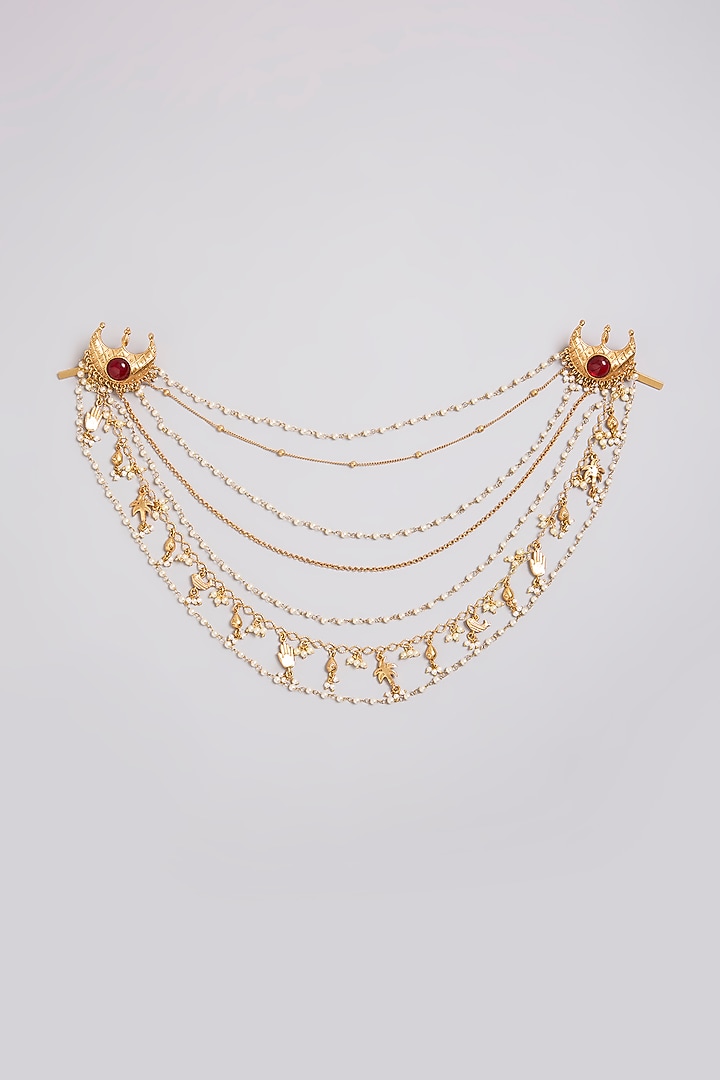 Gold Finish Ruby Stone Hair Accessory by Bauble Bazaar at Pernia's Pop Up Shop