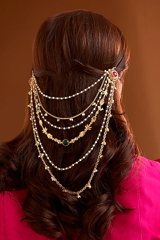 Gold Finish Ruby & Emerald Stone Hair Accessory by Bauble Bazaar
