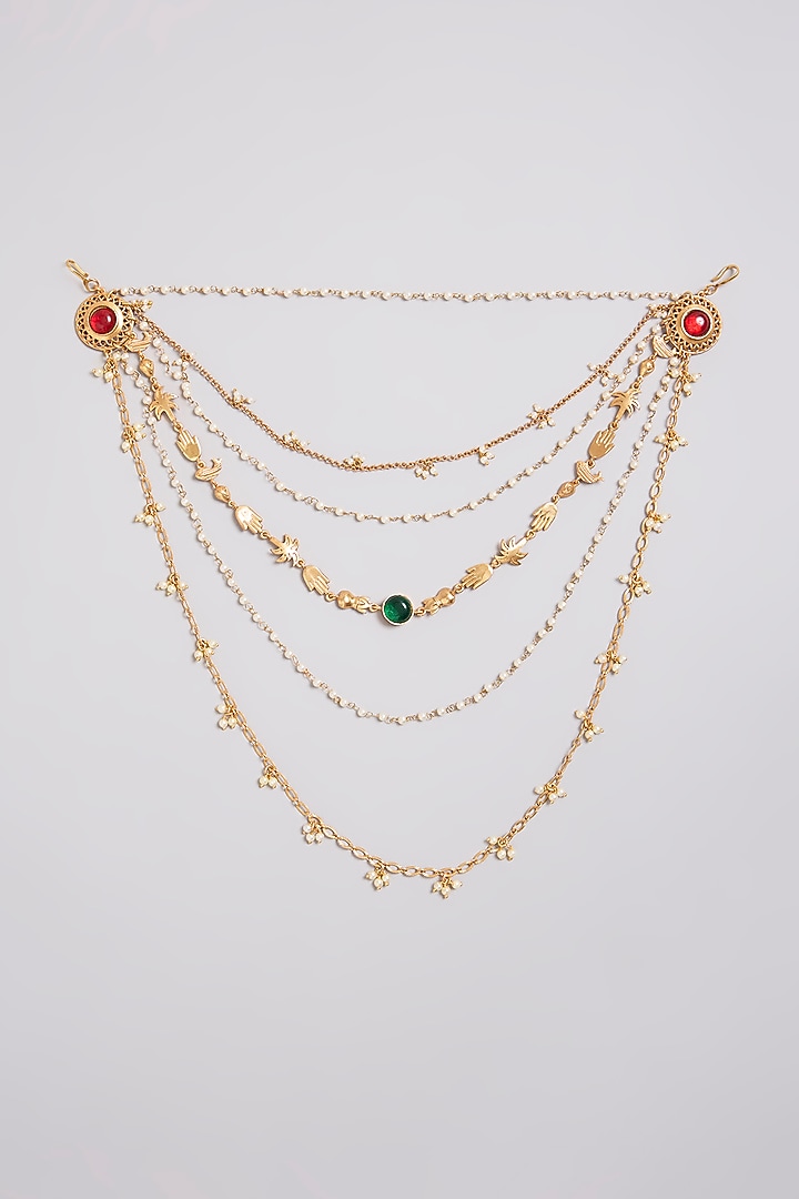 Gold Finish Ruby & Emerald Stone Hair Accessory by Bauble Bazaar at Pernia's Pop Up Shop