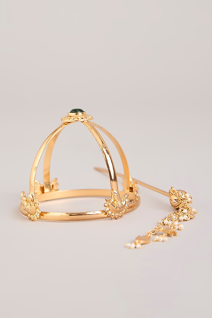 Gold Finish Emerald Stone Hair Bun by Bauble Bazaar at Pernia's Pop Up Shop