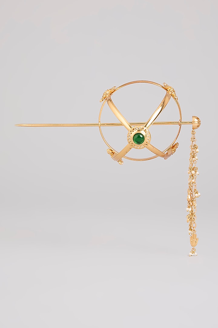 Gold Finish Emerald Stone Hair Bun by Bauble Bazaar at Pernia's Pop Up Shop