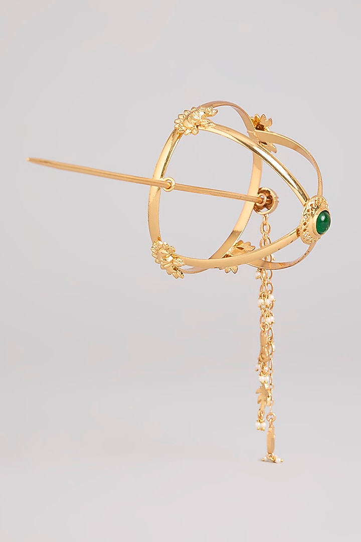 Gold Finish Emerald Stone Hair Bun by Bauble Bazaar at Pernia's Pop Up Shop