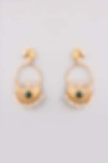 Gold Finish Emerald Stone Dangler Earrings by Bauble Bazaar at Pernia's Pop Up Shop