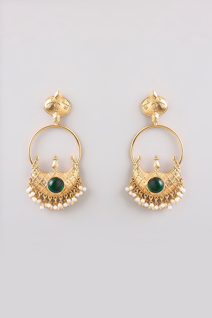 Gold Finish Emerald Stone Dangler Earrings by Bauble Bazaar at Pernia's Pop Up Shop