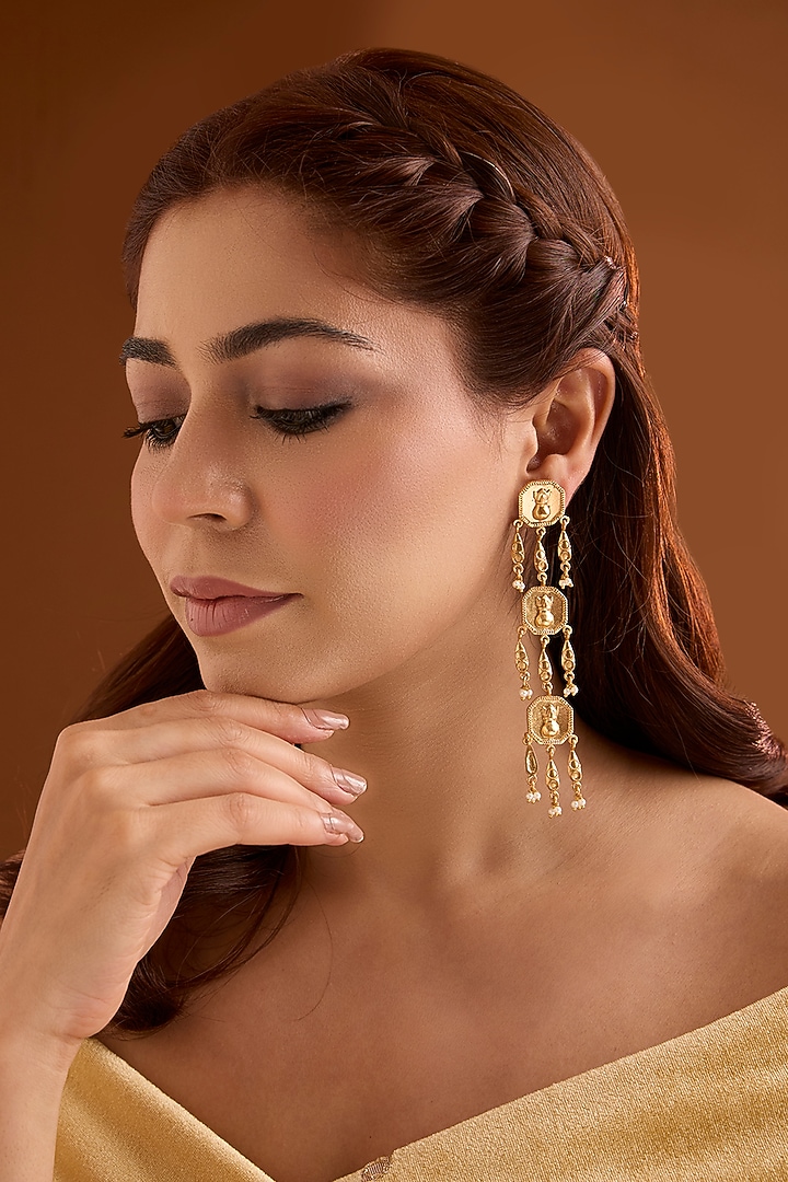 Gold Finish Dangler Earrings by Bauble Bazaar at Pernia's Pop Up Shop