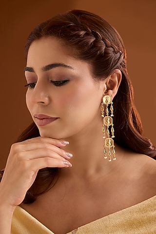 Gold Finish Dangler Earrings by Bauble Bazaar