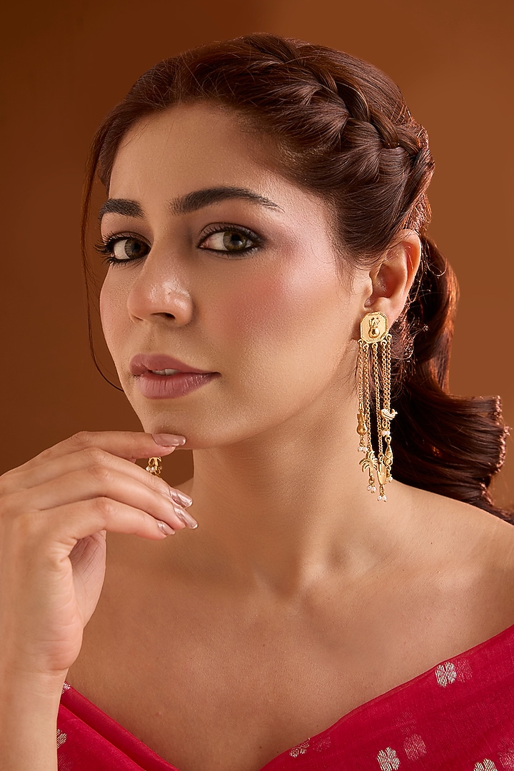 Gold Finish Dangler Earrings by Bauble Bazaar at Pernia's Pop Up Shop