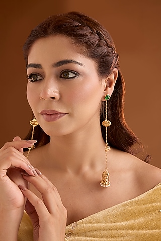 Gold Finish Emerald Stone Dangler Earrings by Bauble Bazaar