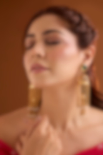Gold Finish Emerald Stone Dangler Earrings by Bauble Bazaar at Pernia's Pop Up Shop
