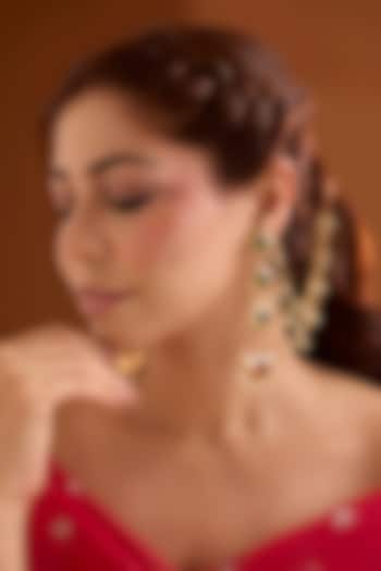 Gold Finish Emerald & Ruby Stone Dangler Earrings by Bauble Bazaar at Pernia's Pop Up Shop