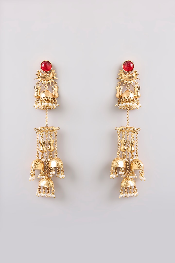 Gold Finish Ruby Stone Dangler Earrings by Bauble Bazaar at Pernia's Pop Up Shop