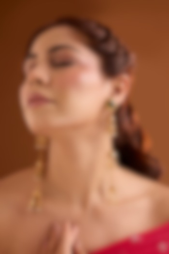 Gold Finish Emerald Stone Dangler Earrings by Bauble Bazaar at Pernia's Pop Up Shop