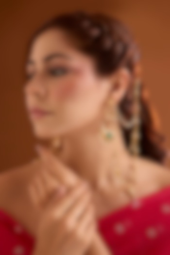 Gold Finish Emerald Stone Dangler Earrings by Bauble Bazaar at Pernia's Pop Up Shop