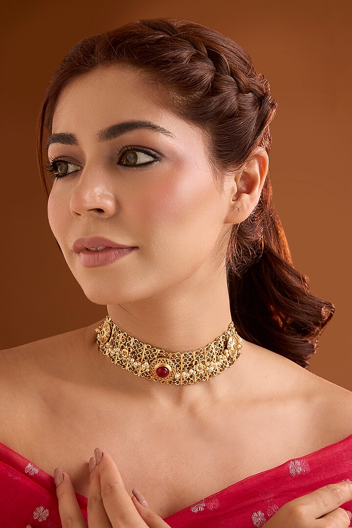 Gold Finish Ruby Stone Bracelet by Bauble Bazaar at Pernia's Pop Up Shop