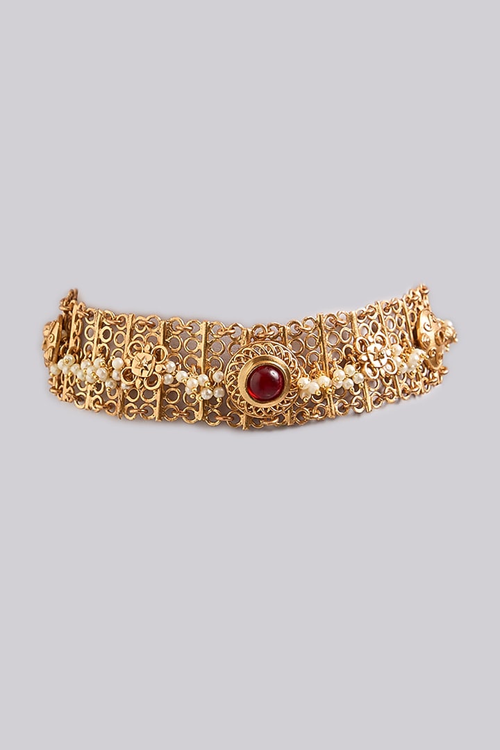 Gold Finish Ruby Stone Bracelet by Bauble Bazaar at Pernia's Pop Up Shop