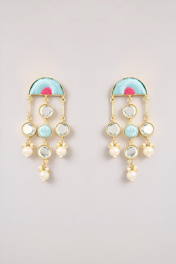 Multi-Colored Pearl & Thread Work Dangler Earrings by Bauble Bazaar at Pernia's Pop Up Shop