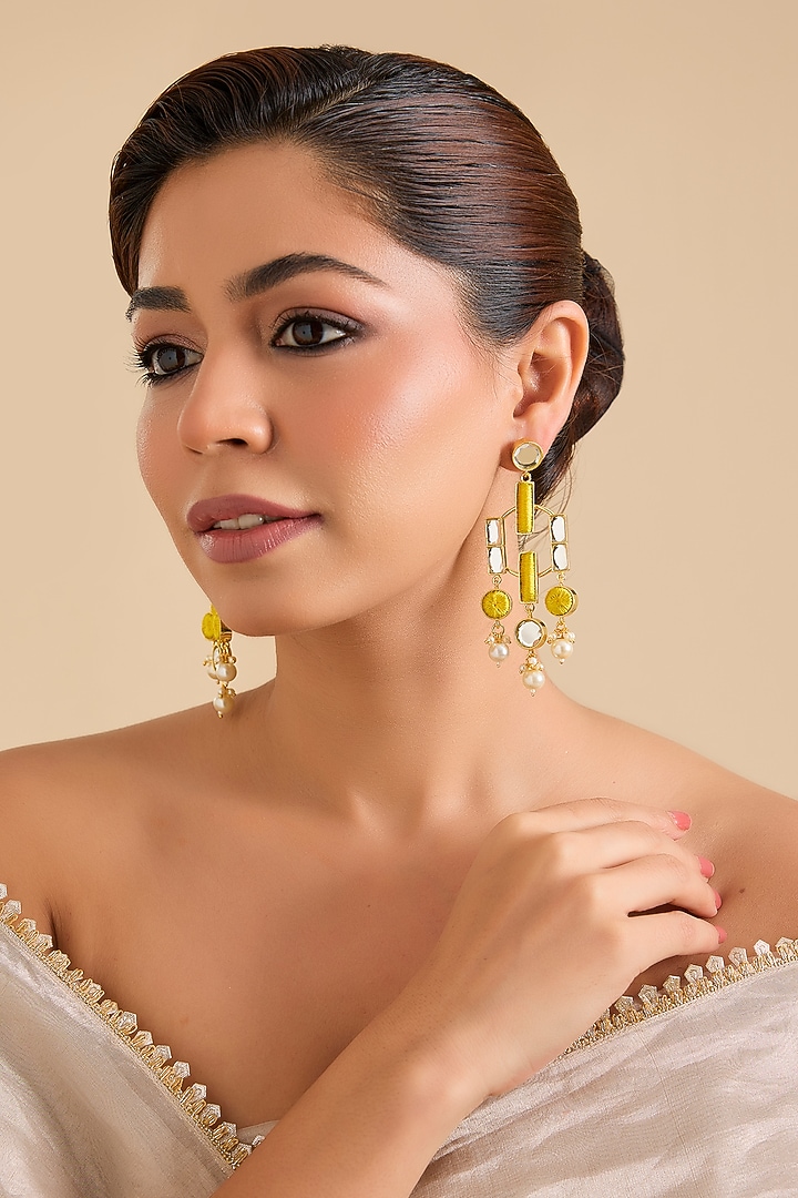 Multi-Colored Pearl & Thread Work Dangler Earrings by Bauble Bazaar at Pernia's Pop Up Shop