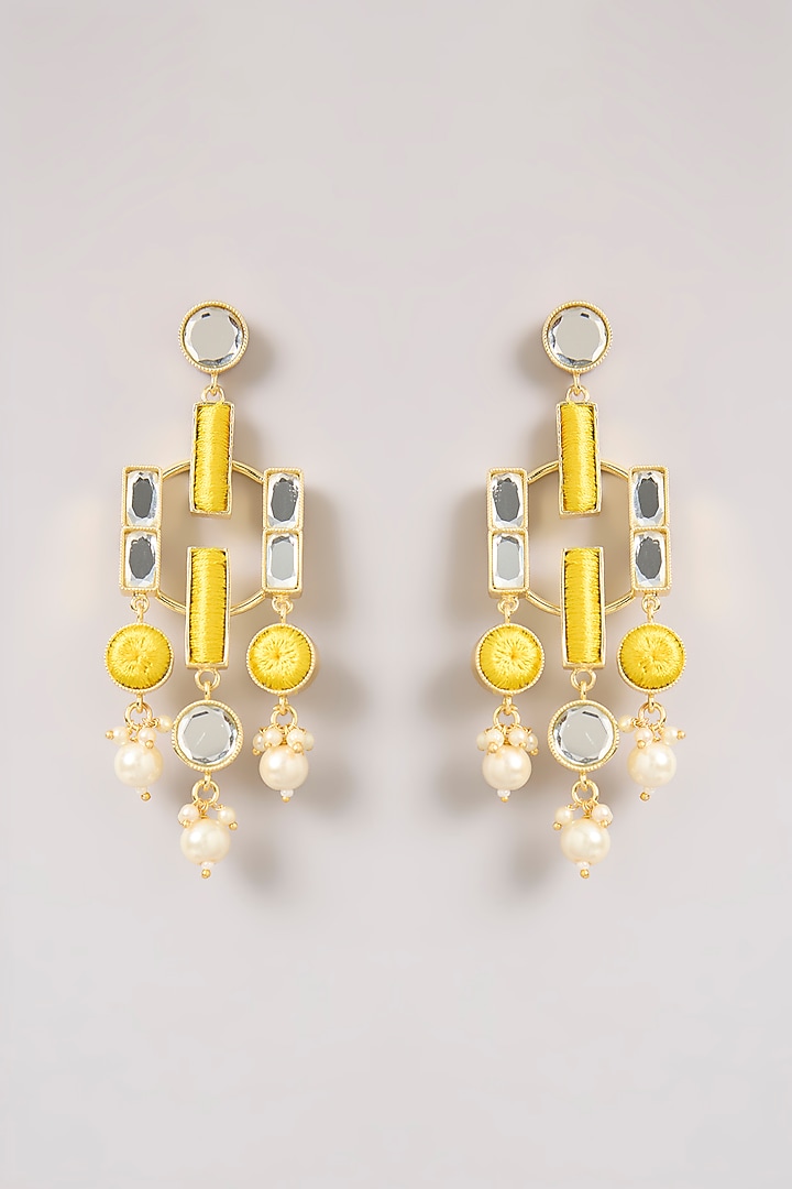 Multi-Colored Pearl & Thread Work Dangler Earrings by Bauble Bazaar at Pernia's Pop Up Shop