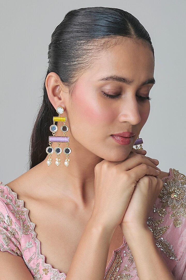 Multi-Colored Mirror & Pearl Dangler Earrings by Bauble Bazaar at Pernia's Pop Up Shop