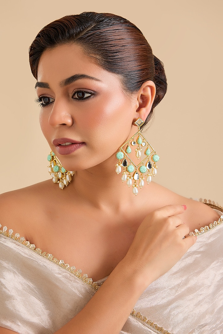 Multi-Colored Pearl & Thread Work Dangler Earrings by Bauble Bazaar at Pernia's Pop Up Shop