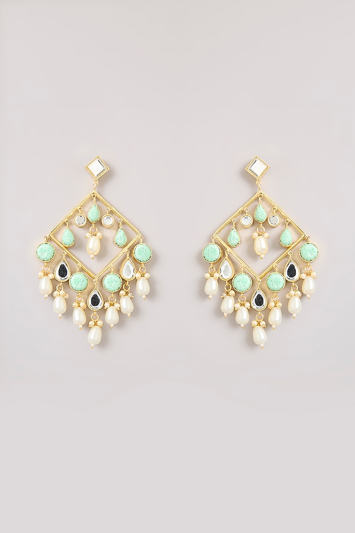 Multi-Colored Pearl & Thread Work Dangler Earrings by Bauble Bazaar at Pernia's Pop Up Shop