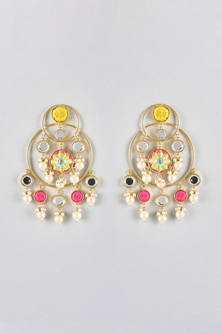 Multi-Colored Mirror & Pearl Chandbali Earrings by Bauble Bazaar at Pernia's Pop Up Shop
