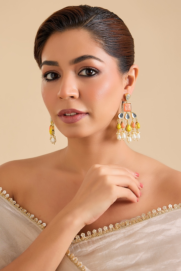 Multi-Colored Pearl & Thread Work Dangler Earrings by Bauble Bazaar at Pernia's Pop Up Shop
