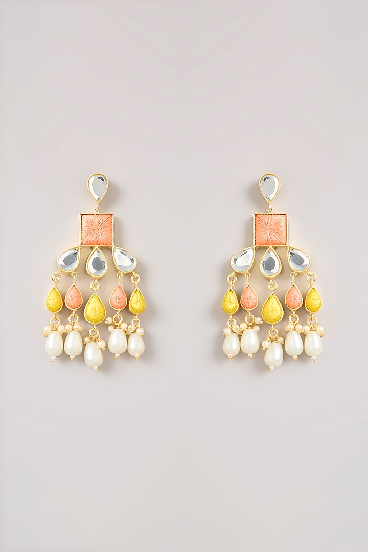 Multi-Colored Pearl & Thread Work Dangler Earrings by Bauble Bazaar at Pernia's Pop Up Shop