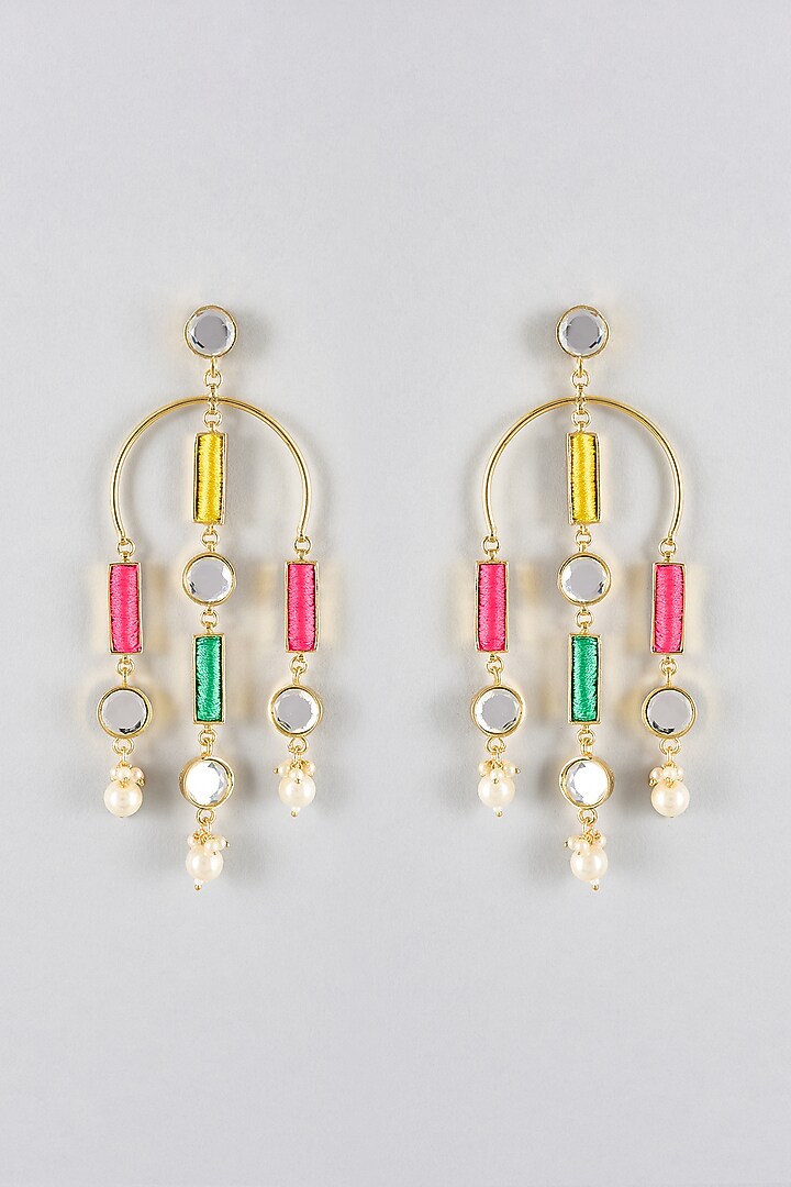 Multi-Colored Mirror & Pearl Dangler Earrings by Bauble Bazaar at Pernia's Pop Up Shop