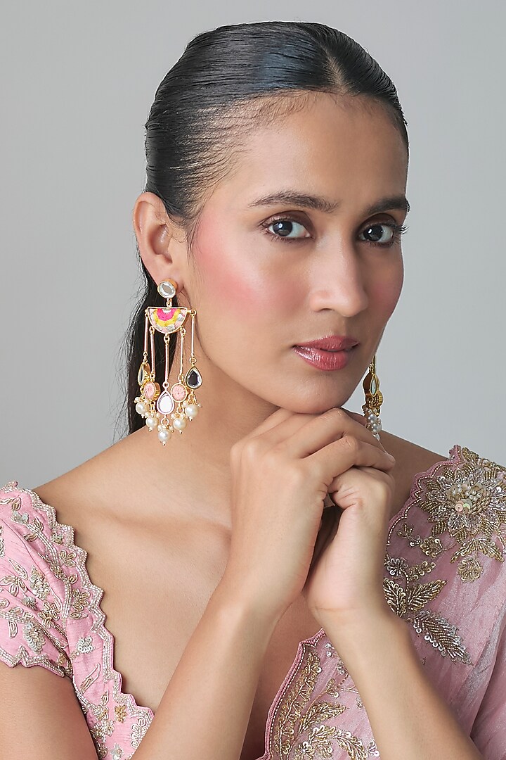 Multi-Colored Mirror & Pearl Dangler Earrings by Bauble Bazaar at Pernia's Pop Up Shop
