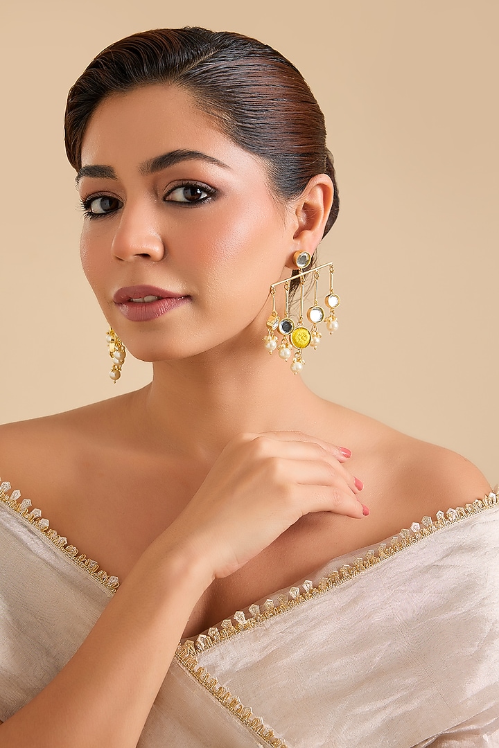 Multi-Colored Pearl & Thread Work Dangler Earrings by Bauble Bazaar at Pernia's Pop Up Shop