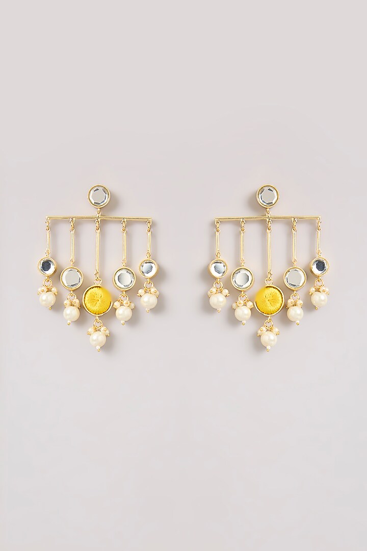 Multi-Colored Pearl & Thread Work Dangler Earrings by Bauble Bazaar at Pernia's Pop Up Shop