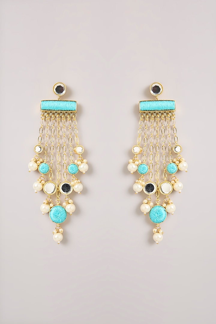 Multi-Colored Pearl & Thread Work Dangler Earrings by Bauble Bazaar at Pernia's Pop Up Shop